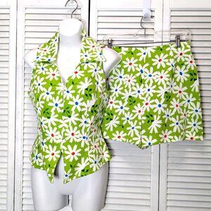Jackie Bernard Mod 2 piece Shorts Set Sz 10 VTG Retro 40's vibe 60s Daisy Print